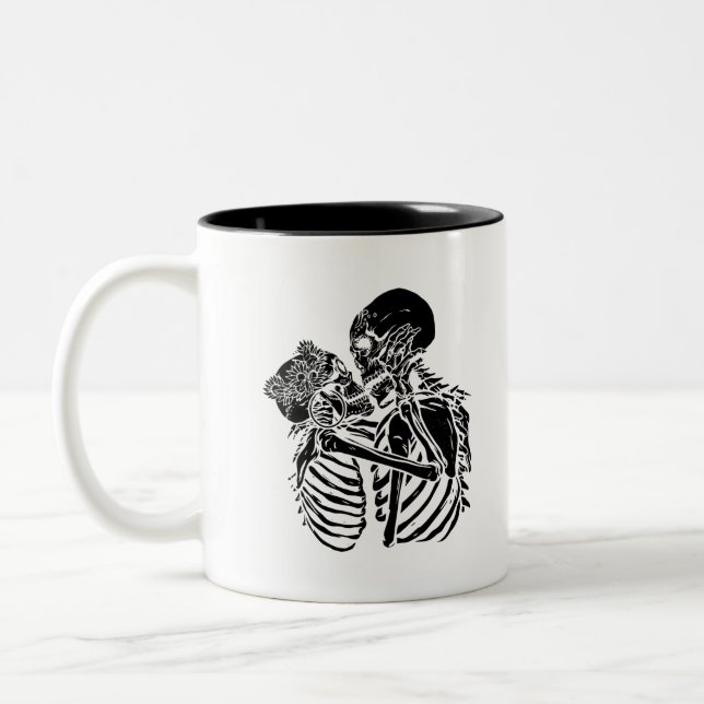 Tasse 2 Couleurs goth squelette amoureux valentines (Gauche)