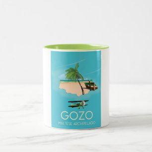 Tasse 2 Couleurs Gozo, archipel maltais Affiche de voyage carte.