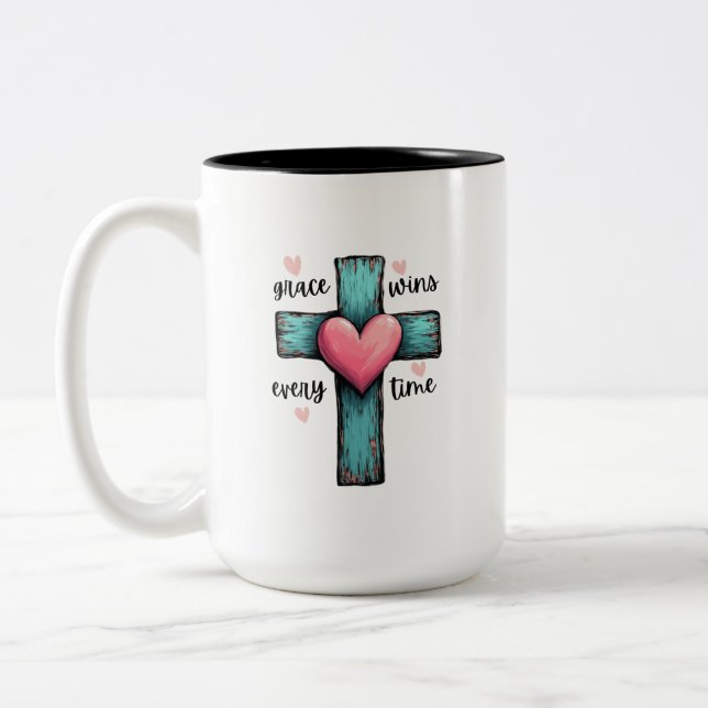Tasse 2 Couleurs Grace gagne chaque fois Rustic Cross (Gauche)