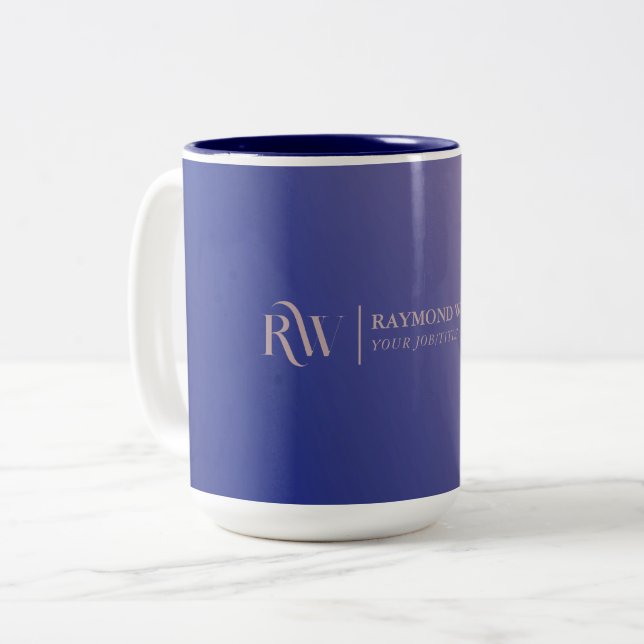Tasse 2 Couleurs Gradient Faux Rose or et bleu marine Monogramme (Devant gauche)