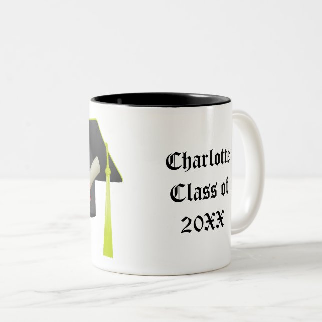 Tasse 2 Couleurs Graduation Black Casquette Class of 20XX Ajouter u (Devant droit)