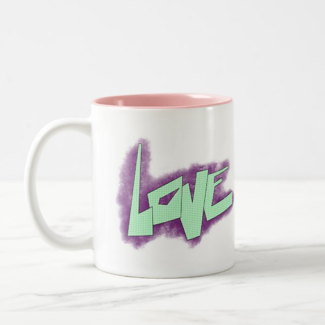 Tasse 2 Couleurs graffiti d'amour violet vert menthe typographie po (Gauche)