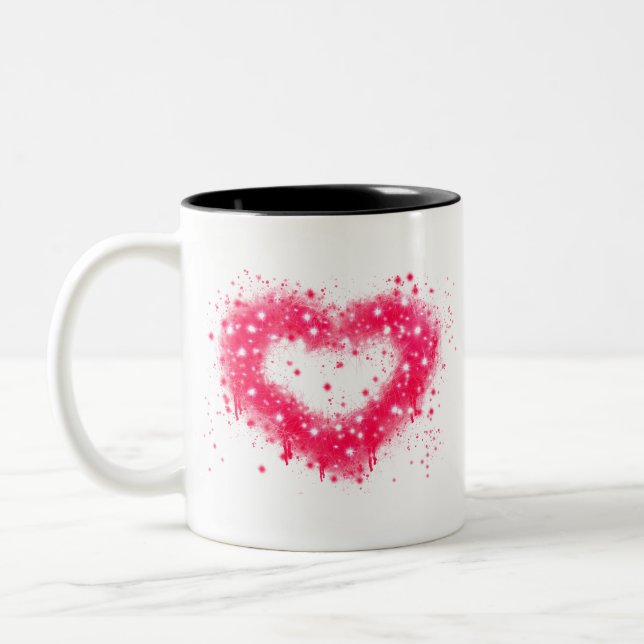 Tasse 2 Couleurs Graffiti peinture rose brillant design coeur (Gauche)