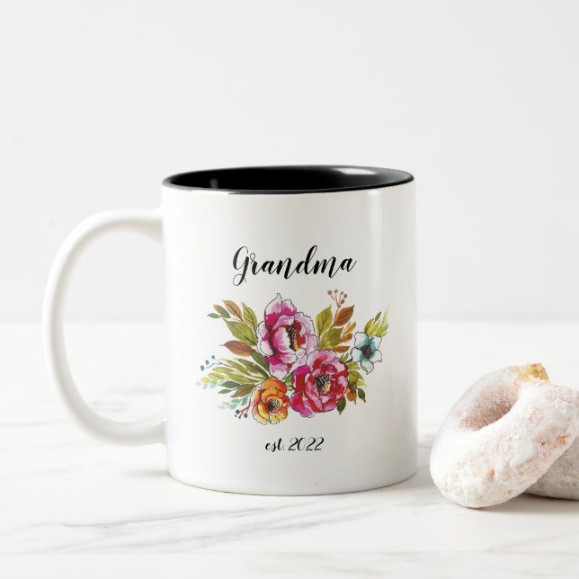 Tasse 2 Couleurs Grand-mère PERSONNALISABLE Date - Première fois Gr (Avec donut)