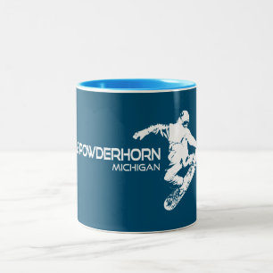 Tasse 2 Couleurs Grand mont Powderhorn Michigan Snowboardeur