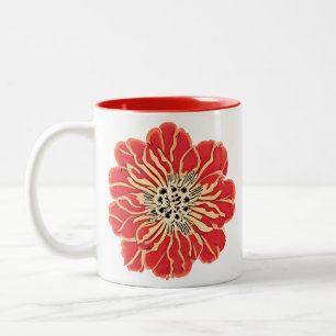 Tasse 2 Couleurs Grande Fleur Rouge Art Nouveau