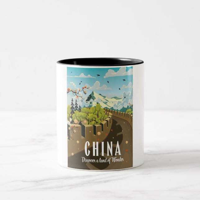 Tasse 2 Couleurs Grande muraille de la Chine poster de voyage (Centre)