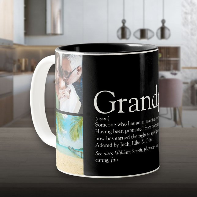 Tasse 2 Couleurs Grandpa Grandad Papa Définition 4 Photo Black (Grandpa Grandad Papa Definition 4 Photo Black Two-Tone Coffee Mug)