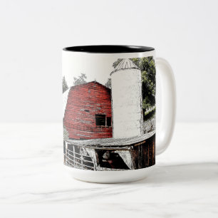 Tasse 2 Couleurs Grange rouge avec silo dans l'ouest de la Caroline