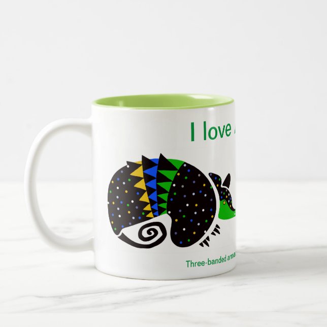 Tasse 2 Couleurs Graphique - J'aime ARMADILLOS - Amoureux des anima (Gauche)