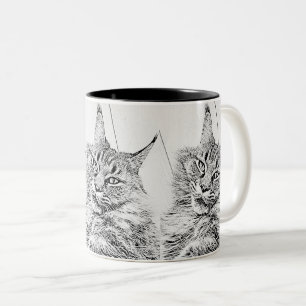 Tasse 2 Couleurs Graphique noir et blanc du chat coon mignon du Mai