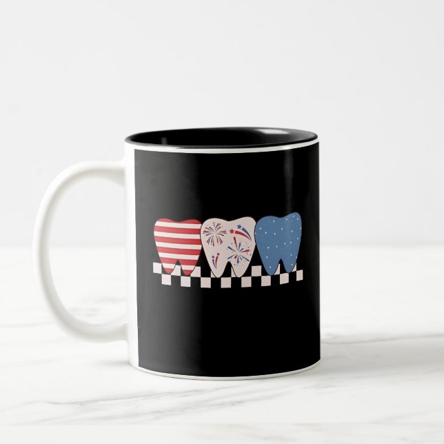 Tasse 2 Couleurs Graphisme à trois dents 4 juillet (Gauche)