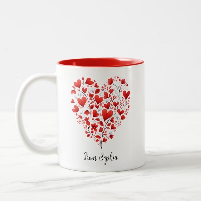 Tasse 2 Couleurs Graphisme de cœurs, Fête des mères (Gauche)