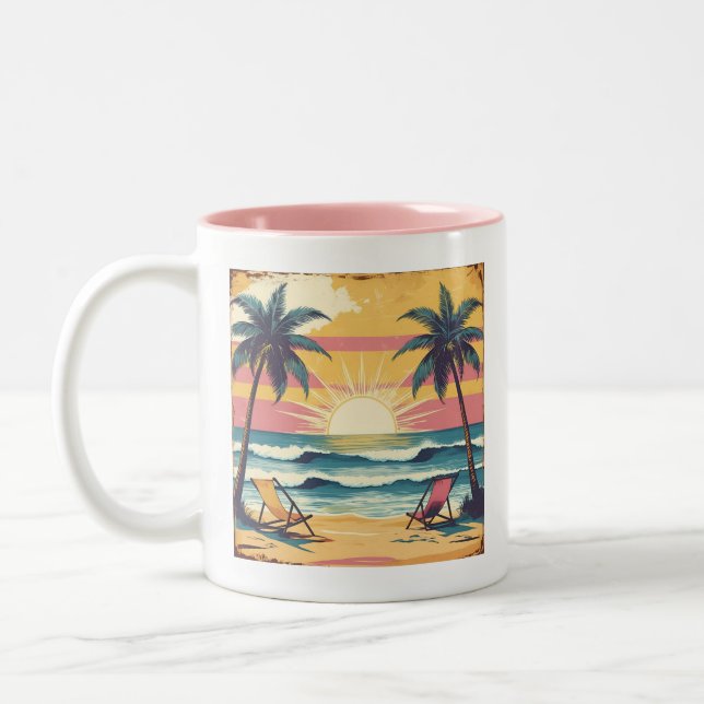 Tasse 2 Couleurs Graphisme de plage d'été rétro (Gauche)