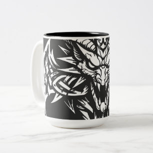 Tasse 2 Couleurs Graphisme de tête de démon tribal par BurnsInHe