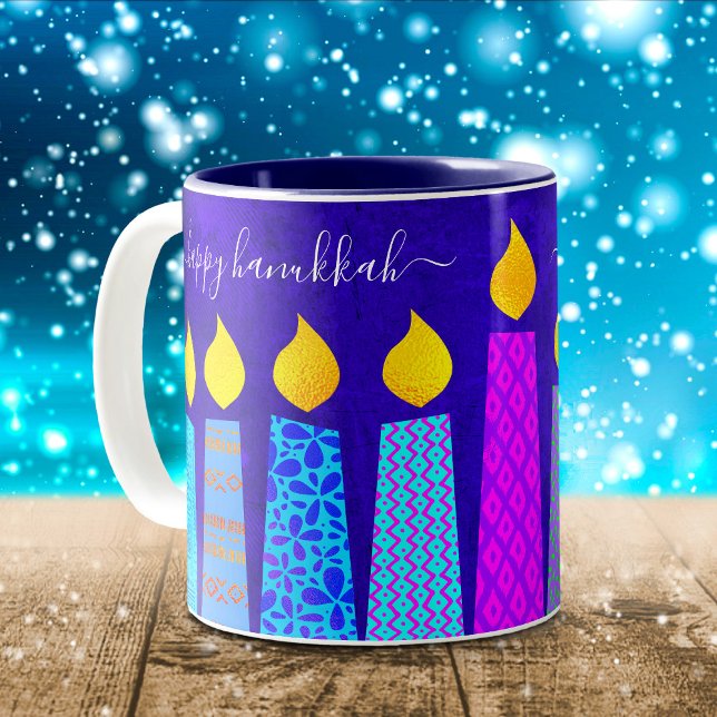 Tasse 2 Couleurs Gras Menorah bougies joyeuses Hanoukka Script sur  (Créateur téléchargé)