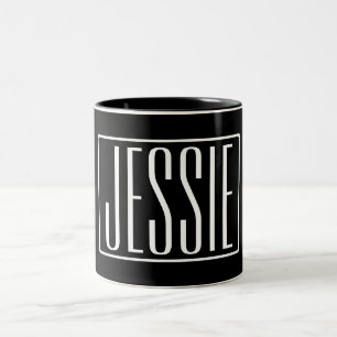 Tasse 2 Couleurs Gras & Moderne Votre Nom ou Mot Blanc sur Noir