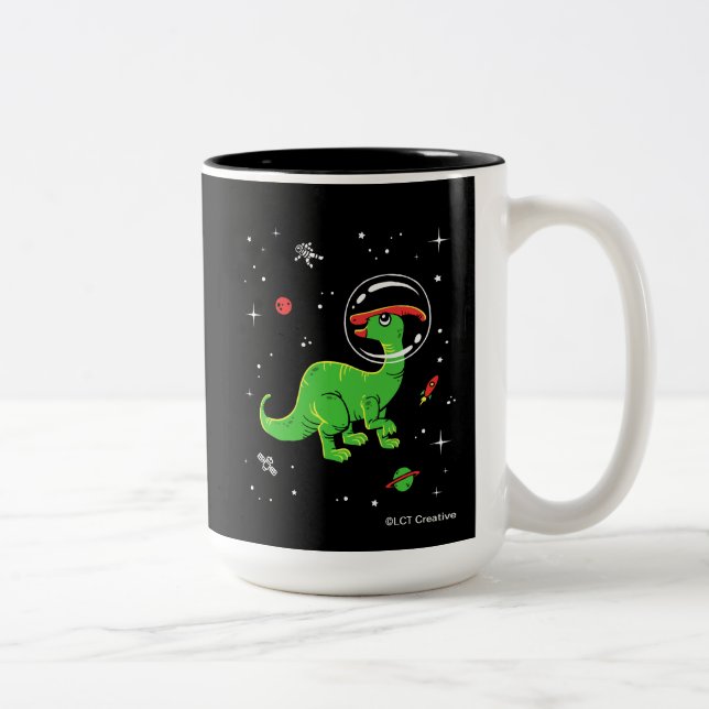 Tasse 2 Couleurs Green and Red Parasaurolophus Dinos In Space (Droit)