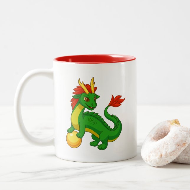 Tasse 2 Couleurs Green Chinese Dragon (Avec donut)
