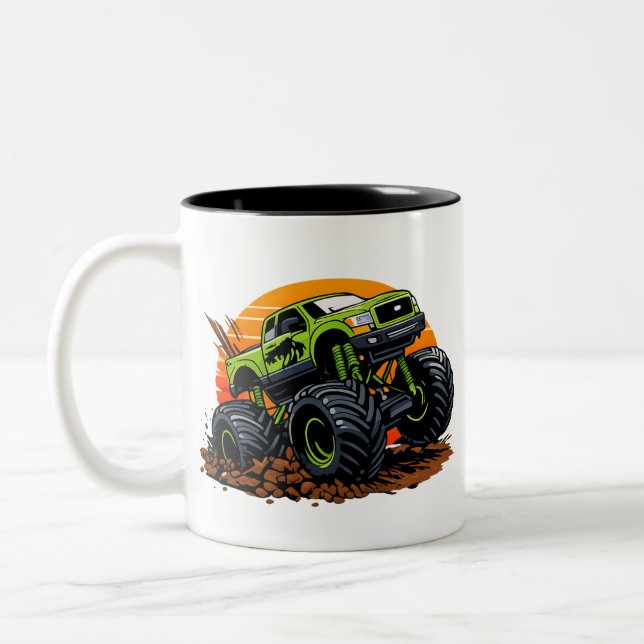 Tasse 2 Couleurs Green Monster Truck Off-Road Racing Illustration (Gauche)