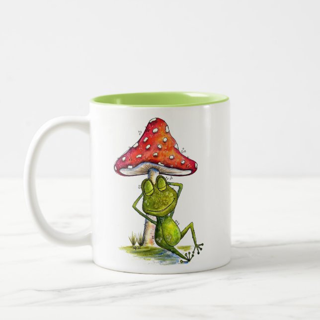 Tasse 2 Couleurs Grenouille à couchage lunaire sous un champignon (Gauche)