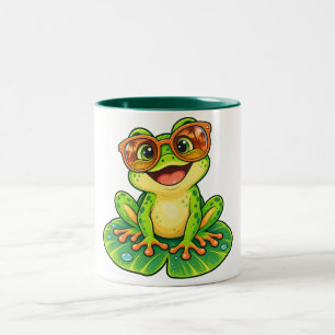 Tasse 2 Couleurs Grenouille Rétro d'Été avec Lunettes de Soleil PNG