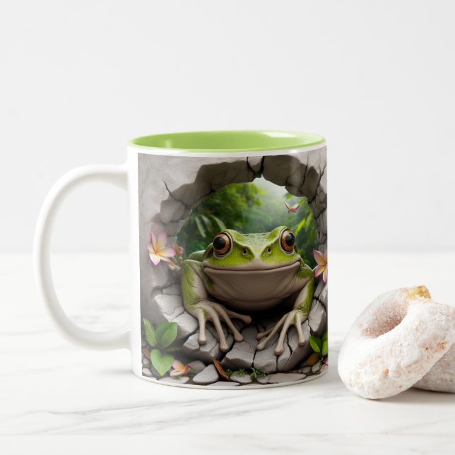 Tasse 2 Couleurs Grenouille verte 3D cacao chaud (Avec donut)