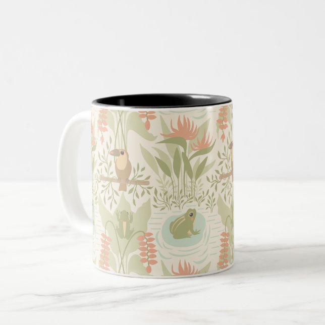 Tasse 2 Couleurs Grenouilles et oiseaux de la jungle douce (Devant gauche)