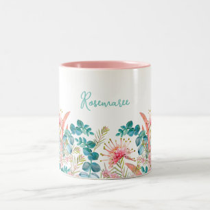 Tasse 2 Couleurs Grévillea rose et Eucalyptus personnalisés