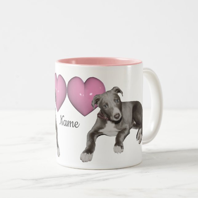 Tasse 2 Couleurs Greyhound Chiot Et Coeur Personnalisé (Devant droit)