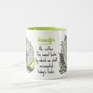 Tasse 2 Couleurs Gribouillis de feuilles vertes abstraites personna