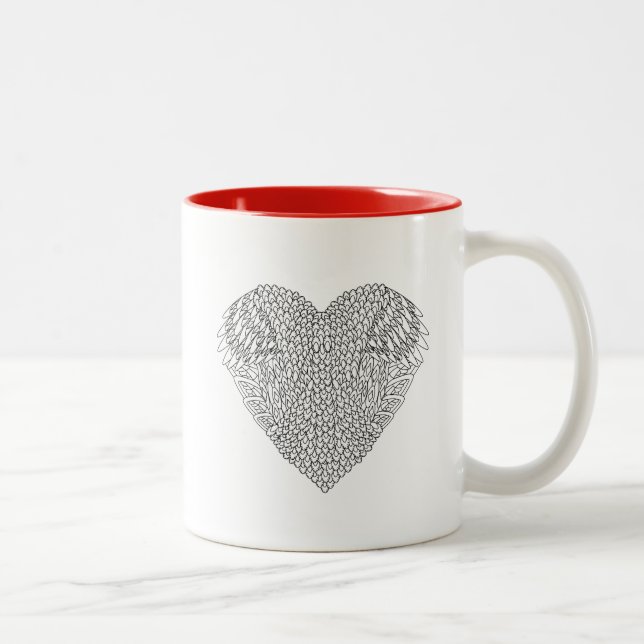 Tasse 2 Couleurs Griffonnage à ailes de coeur (Droit)