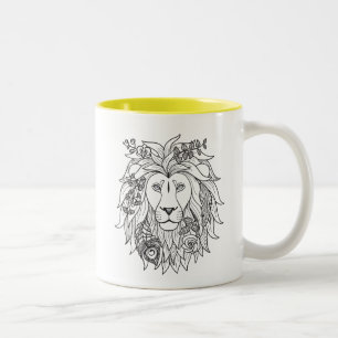 Tasse 2 Couleurs Griffonnage de lion et de fleurs