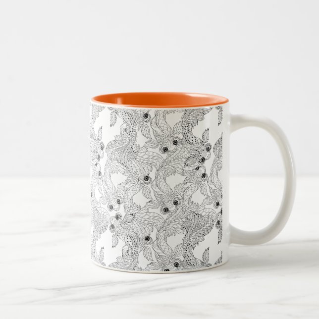 Tasse 2 Couleurs Griffonnage de poissons de la Chine (Droit)
