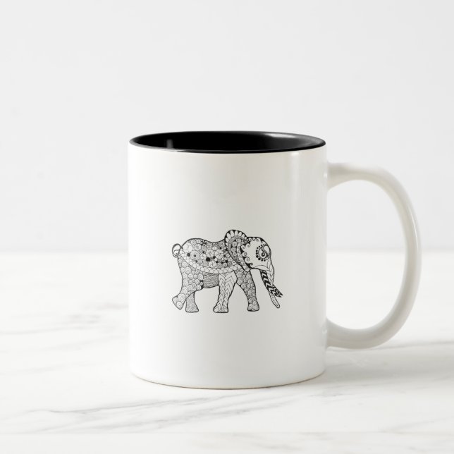 Tasse 2 Couleurs Griffonnage d'éléphant (Droit)