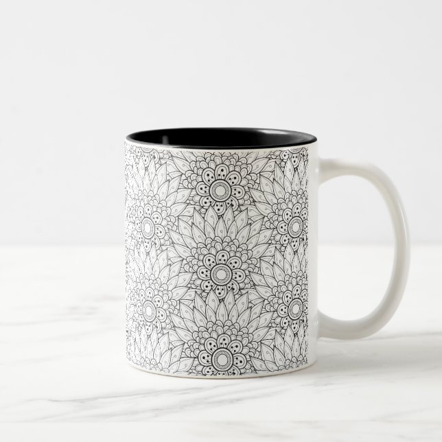 Tasse 2 Couleurs Griffonnage floral de jardin (Droit)
