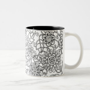 Tasse 2 Couleurs Griffonnage floral ethnique