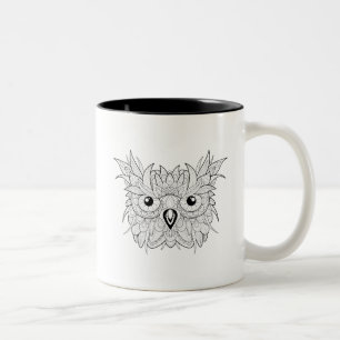 Tasse 2 Couleurs Griffonnage mignon de portrait de hibou