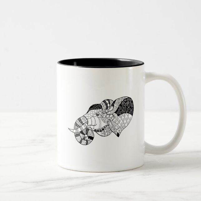 Tasse 2 Couleurs Griffonnage principal de Zenstyle d'éléphant (Droit)
