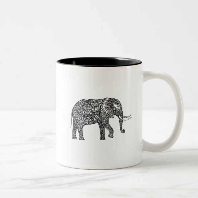 Tasse 2 Couleurs Griffonnage stylisé d'éléphant d'imaginaire (Droit)