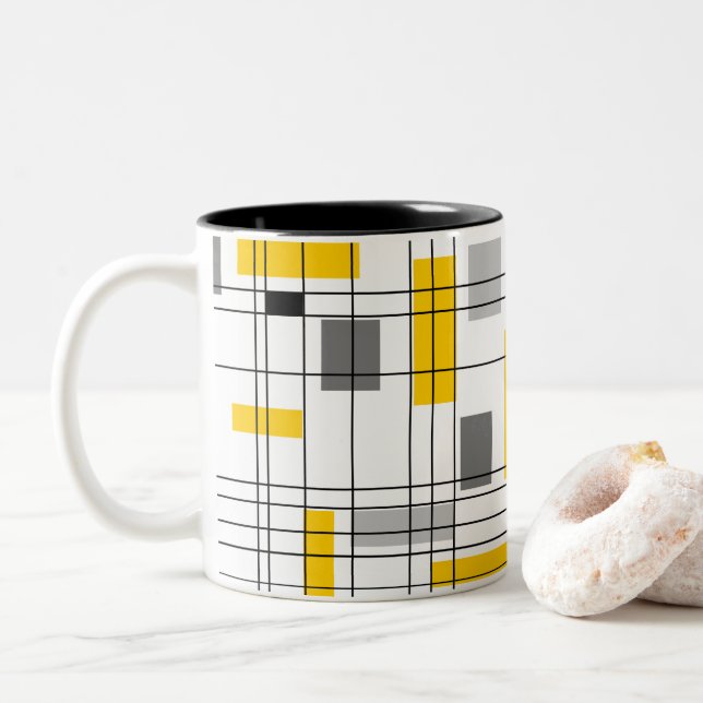 Tasse 2 Couleurs Grille milieu du siècle (Avec donut)