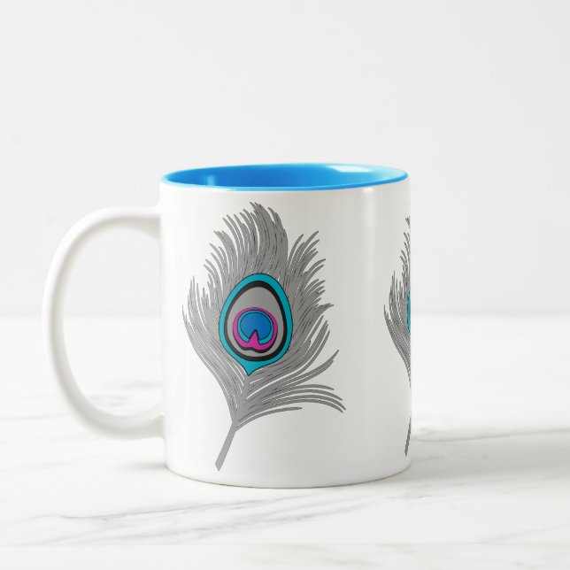 Tasse 2 Couleurs Gris argenté et plume de paon turquoise (Gauche)