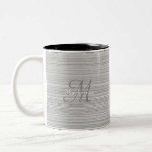 Tasse 2 Couleurs Gris Gris Gris Blancs Nom du monogramme personnali