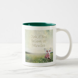 Tasse 2 Couleurs Groncez si vous croyez aux miracles Cochon Volant