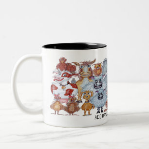 Tasse 2 Couleurs Groupe de dessin animé d'animaux souriants