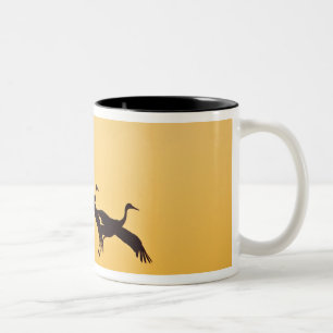 Tasse 2 Couleurs Grue du Canada atterrissant au coucher du soleil