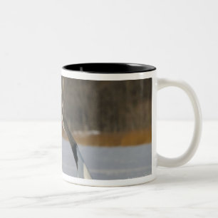 Tasse 2 Couleurs Grues japonaises dansant sur la neige