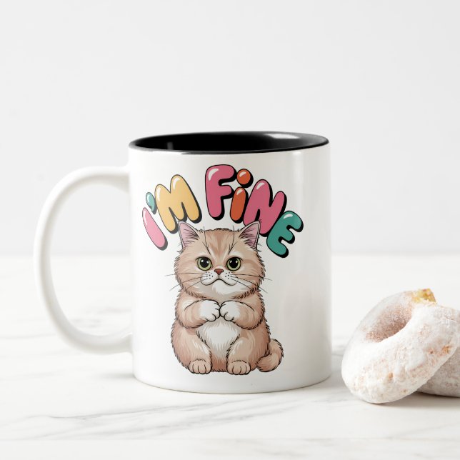 Tasse 2 Couleurs Grumpy Cat "I'm Fine" Funny Cartoon Shirt (Avec donut)