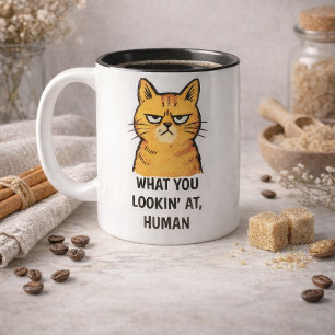 Tasse 2 Couleurs Grumpy Cat –“Qu'est-ce que vous regardez, humain” 