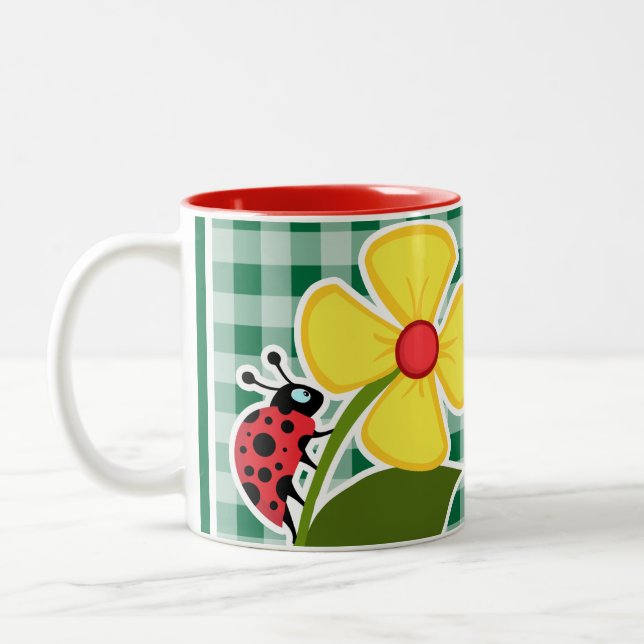 Tasse 2 Couleurs Guingan vert de cadmium ; Coccinelle (Gauche)